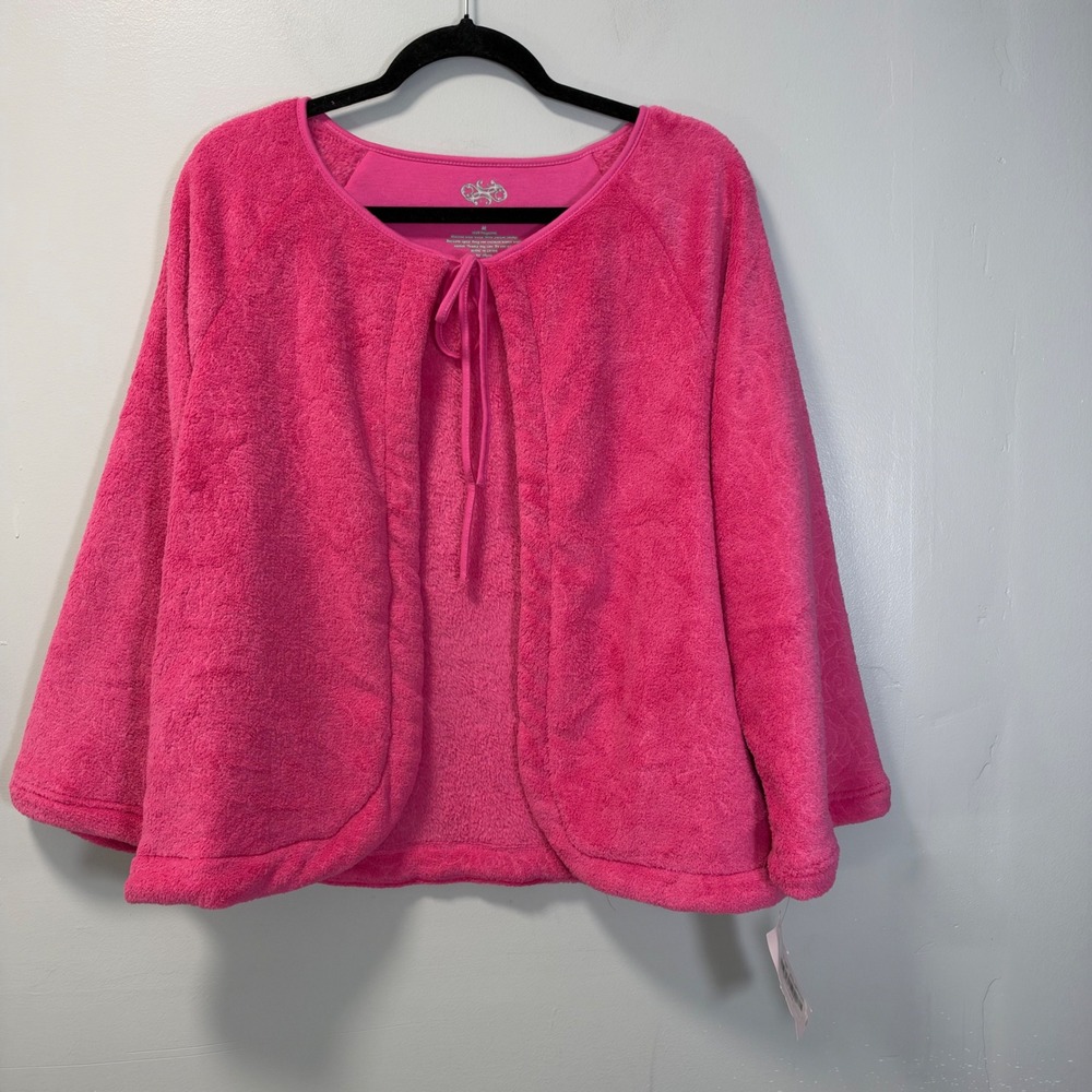 Cabernet Womens Pink Fleece Bed Jacket Robe Tie Front Size Medium NWT